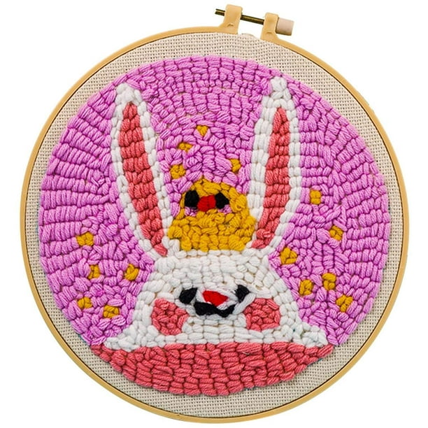 Maydear Punch Needle Starter Kit for Beginner Cartoon Rug Hooking Beginner Kit with an Embroidery Pen and 9.5 Hoop Pink owl